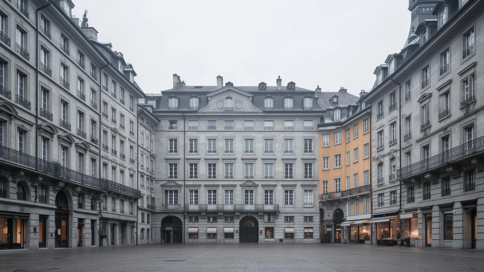 Place du Molard, vieille ville de Genève, lumière froide
