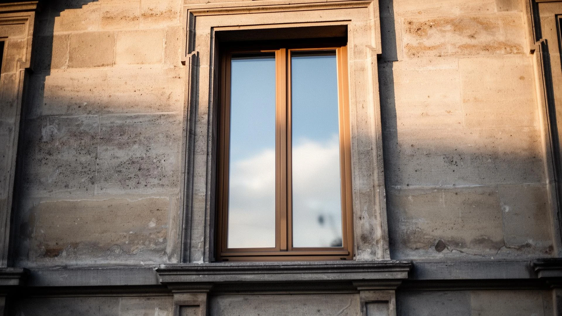 Façade detail of Place du Molard, Geneva, window reflection