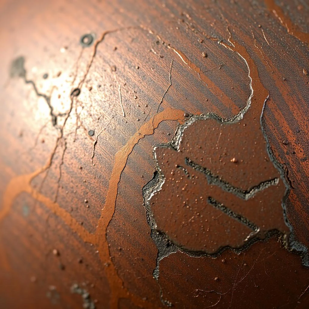 Patinated bronze surface, micro scratches